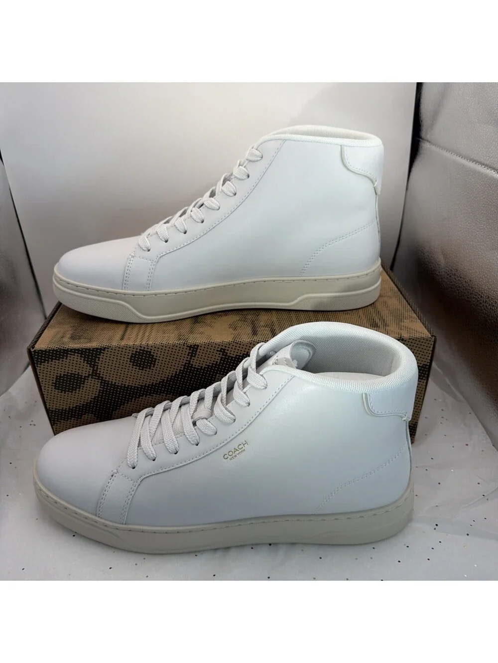COACH High Line Leather High Top Sneakers CY058 Optic White Men’s 12D NIB